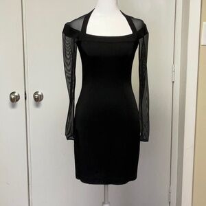 Black Dress with Long Mesh Sleeves